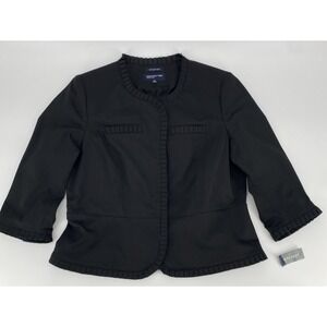 JONES NEW YORK  Black Stretch Business Jacket 3/4 Sleeve Pleated Edge Women's 16